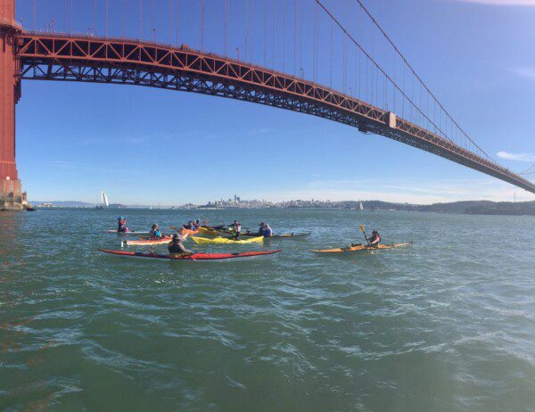 kayaking underneath the Golden Gate Bridge in San Francisco