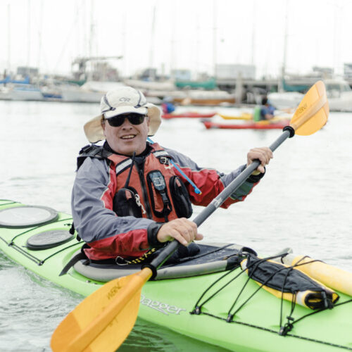 164-CB7A7277 Kayaker ready to head out with proper sun protection